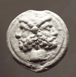 Münze, die den Gott Janus darstellt, 753 v. Chr.-476 n. Chr.